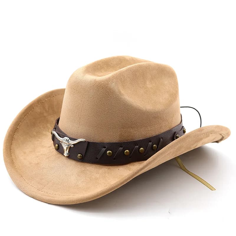 Cappelli da cowboy occidentali in pelle scamosciata con testa di bue Cappelli da cowgirl da uomo per feste Cappello da giardino vintage Accessori da cowboy Cappello cosplay da donna