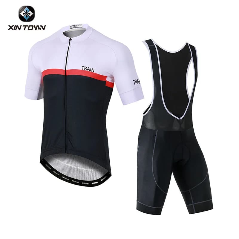 XINTOWN Set Estivo di Maglia da Ciclismo a Maniche Corte e Pantaloncini con Bretelle in Stile Semplice