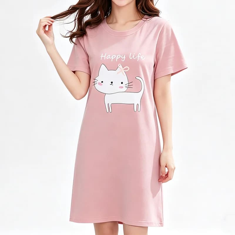 Camicie da Notte da Donna con Motivo Gatto, Abbigliamento da Notte alla Moda, Camicia da Notte Estiva, Pigiami Cartoon Femminili, Taglie Forti
