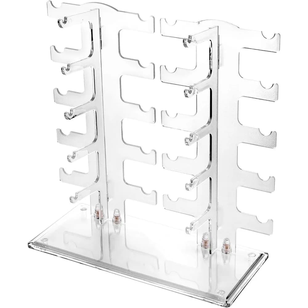 2 Row Sunglasses Rack Holder Glasses Display Stand Transposable Clear Eyewear Showcase Organizer Countertop Store Retail Merchandiser