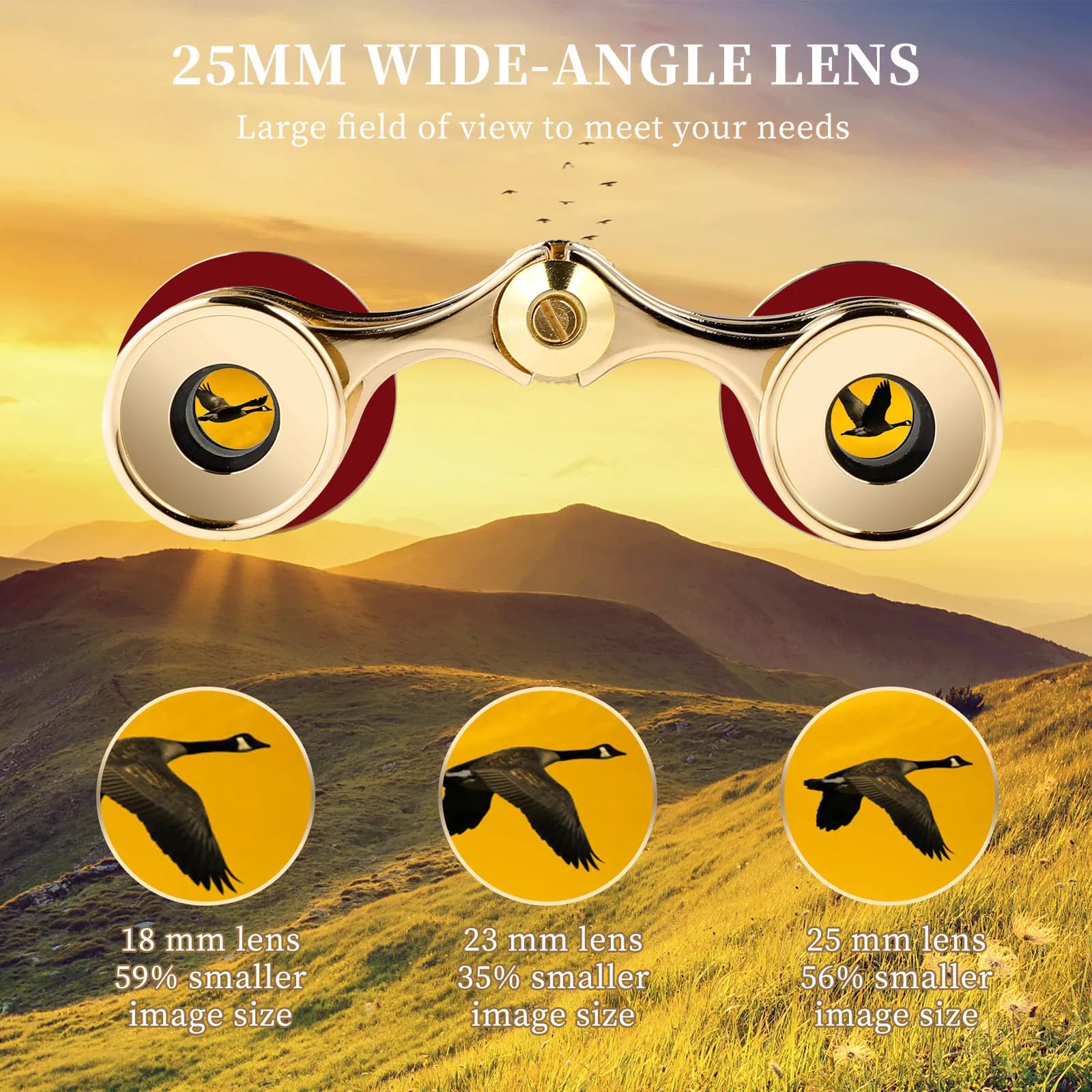 Set di 1 Cannocchiale Vintage Compatto 3x25 in Metallo per Birdwatching, Concerti e Visite Turistiche all'Aperto