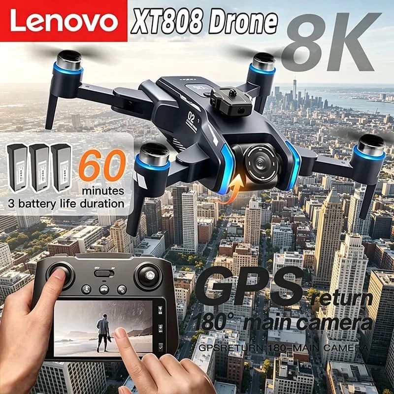 Drone GPS Lenovo XT808 con Doppia Fotocamera 4K Professionale HD, Motore Brushless, WIFI 5G FPV, Quadricottero RC Pieghevole, Giocattolo Elicottero