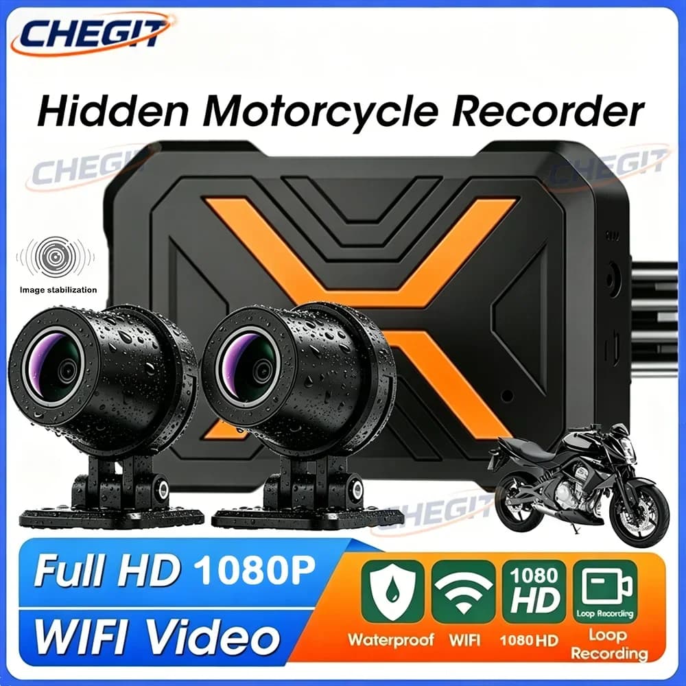 Registratore per Moto Sportive da Esterno 1080P con Doppia Lente Anteriore e Posteriore, Impermeabile IP67, Connessione WiFi, Smart Anti-vibrazione, Dashcam per Motocicletta
