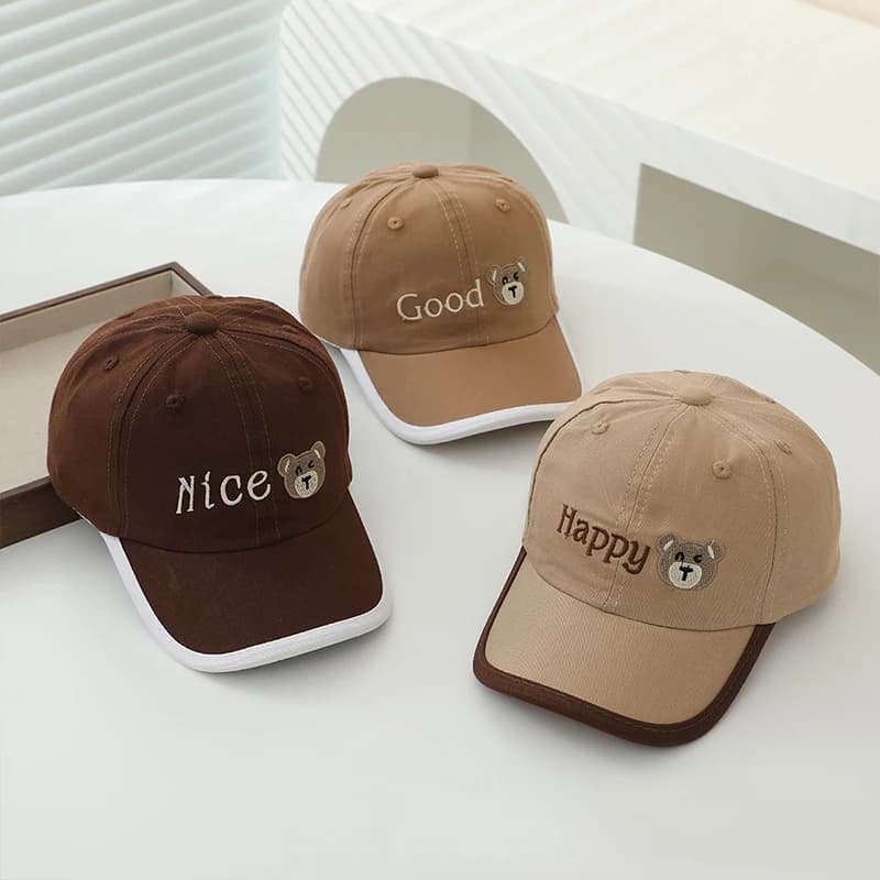 Cute Bear Children Baseball Cap Fashion Color Block Kids Duck Tongue Hat Embroidered Letter Baby Peaked Hats Outdoor Sun Visors