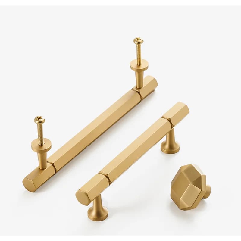 Maniglie per mobili esagonali in ottone Manopola per cassetti moderna Maniglia per barra di trazione per armadio in oro nero Hardware per porte per mobili semplici