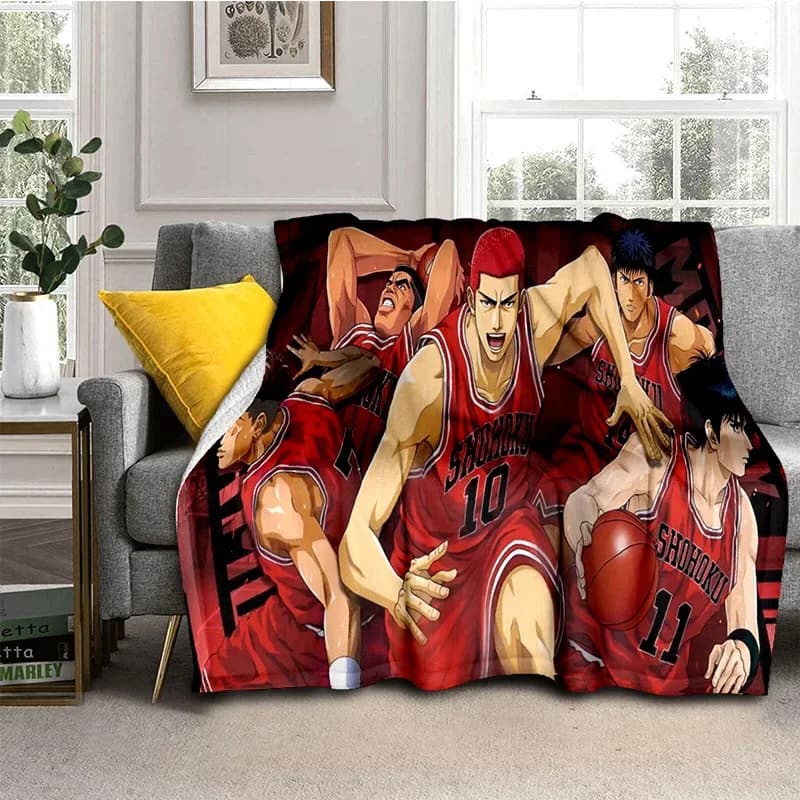 Cartoon Slam Dunk Basket Anime Morbida coperta di flanella per letti Camera da letto Divano Picnic, Coperta da tiro per il tempo libero all'aperto Regalo per pisolino