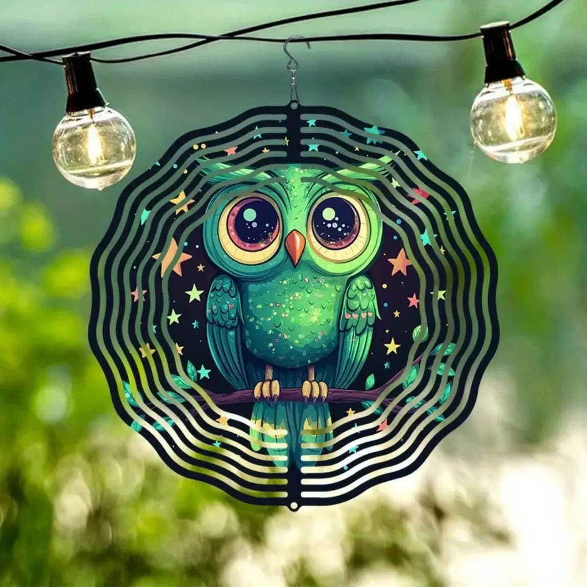 Starry Sky Owl Wind Chime, 360° Swivel Hook Outdoor Garden Decor, Metal Wind Powered Rotating Hanging Ornament