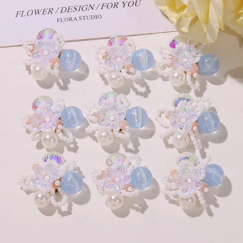 Shoe Charms 1 Piece Beaded Seed Flower Cluster Cream Blue Summer Fresh DIY for Jelly Clog Sandals Crystal Princess Korean