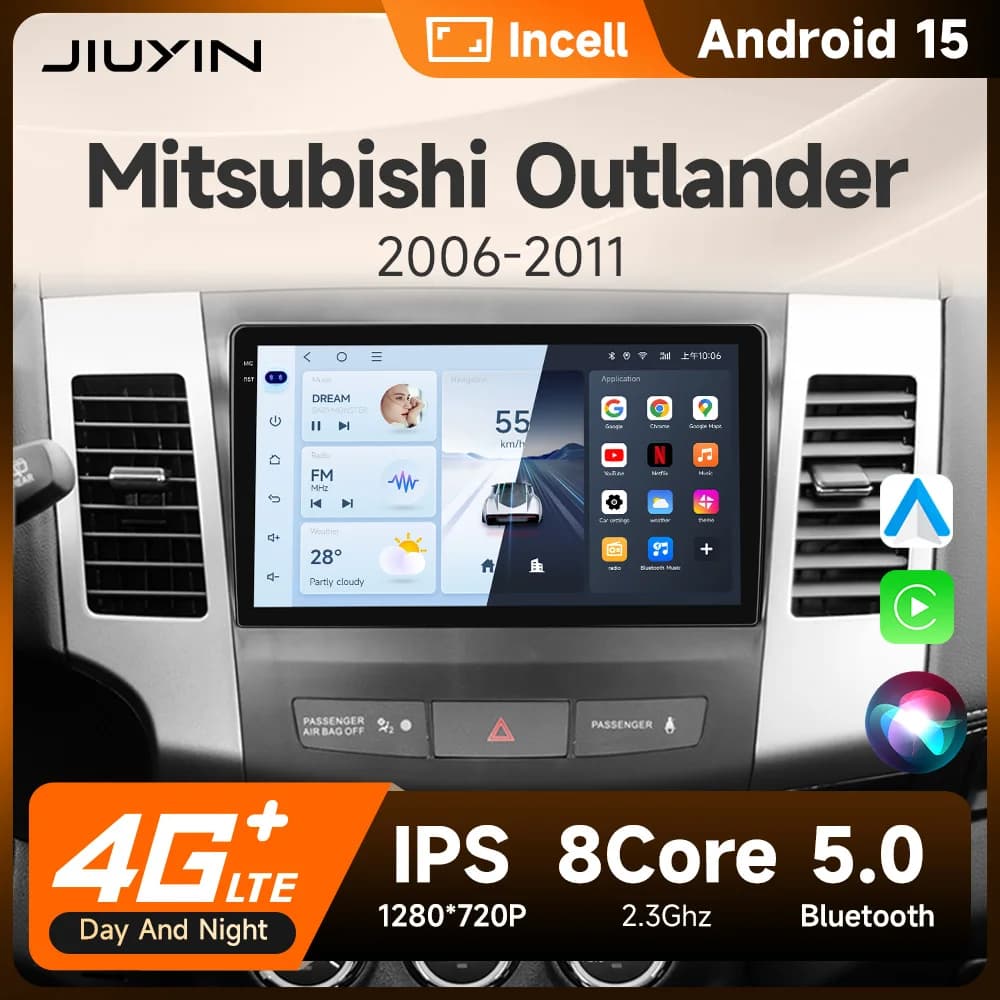 Autoradio Android Wireless Carplay for Citroen C-Crosser Peugeot 4007 Mitsubishi Outlander 2 2005 - 2011 Camera Rear 2din