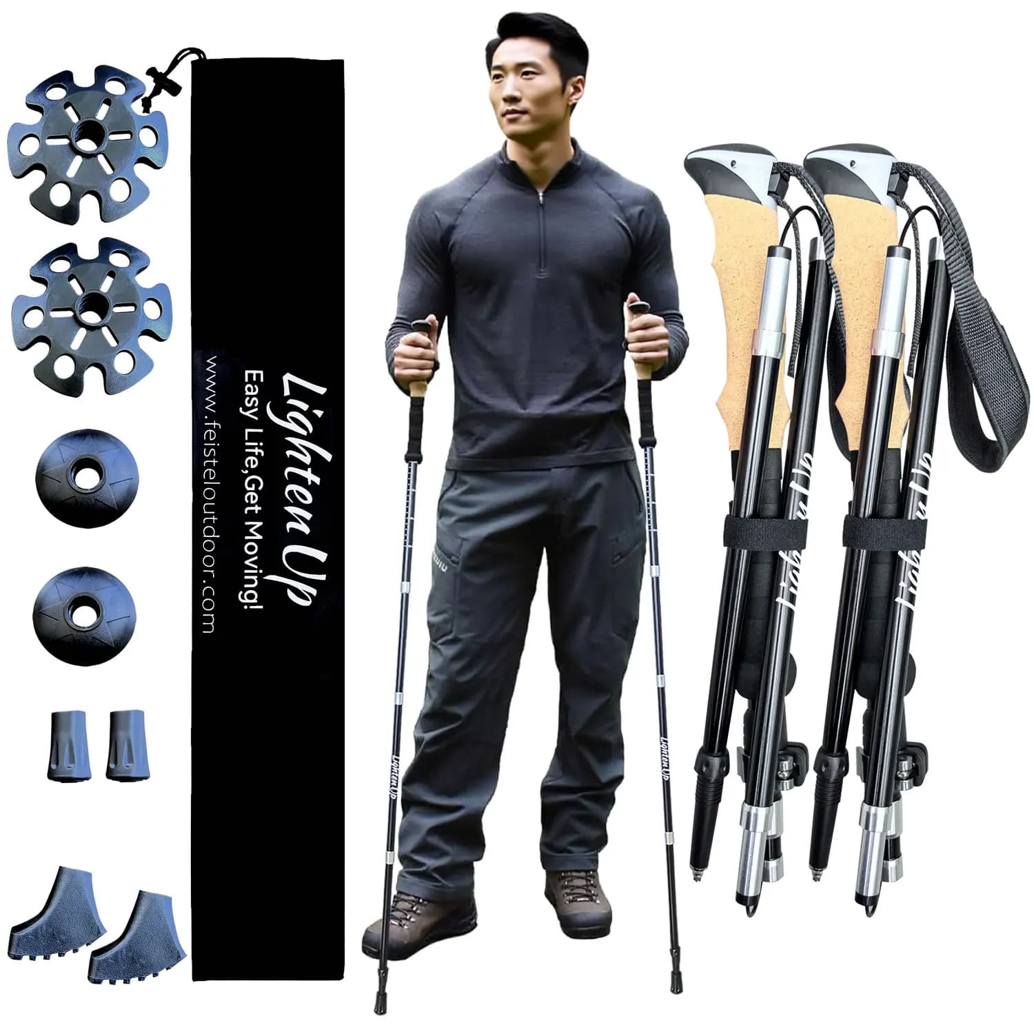 2 Trekking Sticks Aluminium Foldable, Hiking Sticks Reachable, Walking Sticks, Nordic Walking Sticks