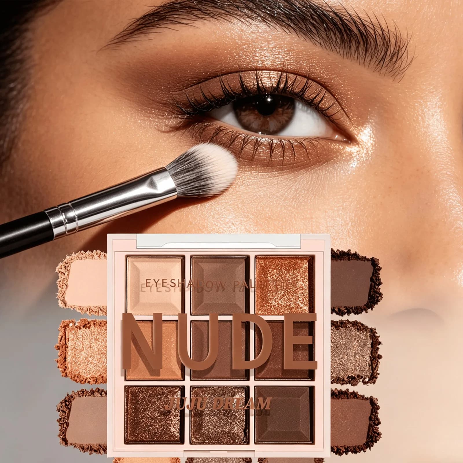 JUJU DREAM Nude 9 Color Eyeshadow Palette Neutral Matte Shimmer Glitter Long Lasting Waterproof Pigmented Eye Makeup