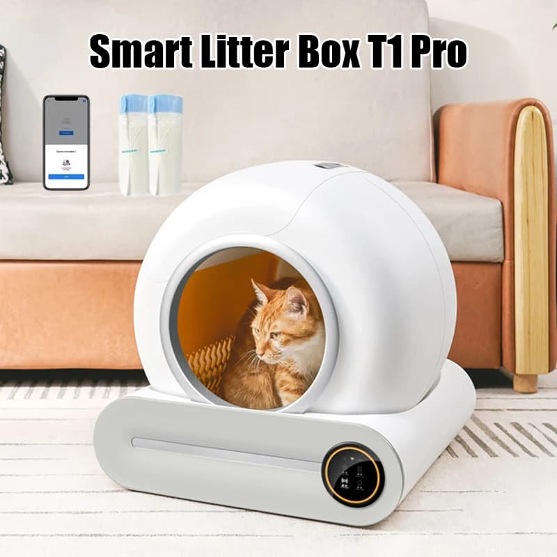 Lettiera per gatti intelligente automatica da 65 litri, autopulente, elettrica chiusa, deodorante, APP, telecomando, prodotti per animali domestici, sacchetto per la spazzatura