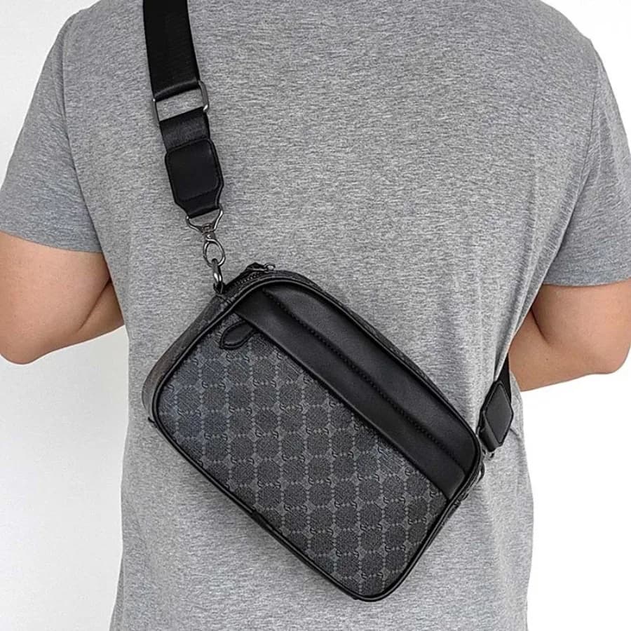 【Nuovo stile】Borsa a tracolla da uomo alla moda in tessuto scozzese, borsa a tracolla piccola quadrata in PU per il pendolarismo quotidiano