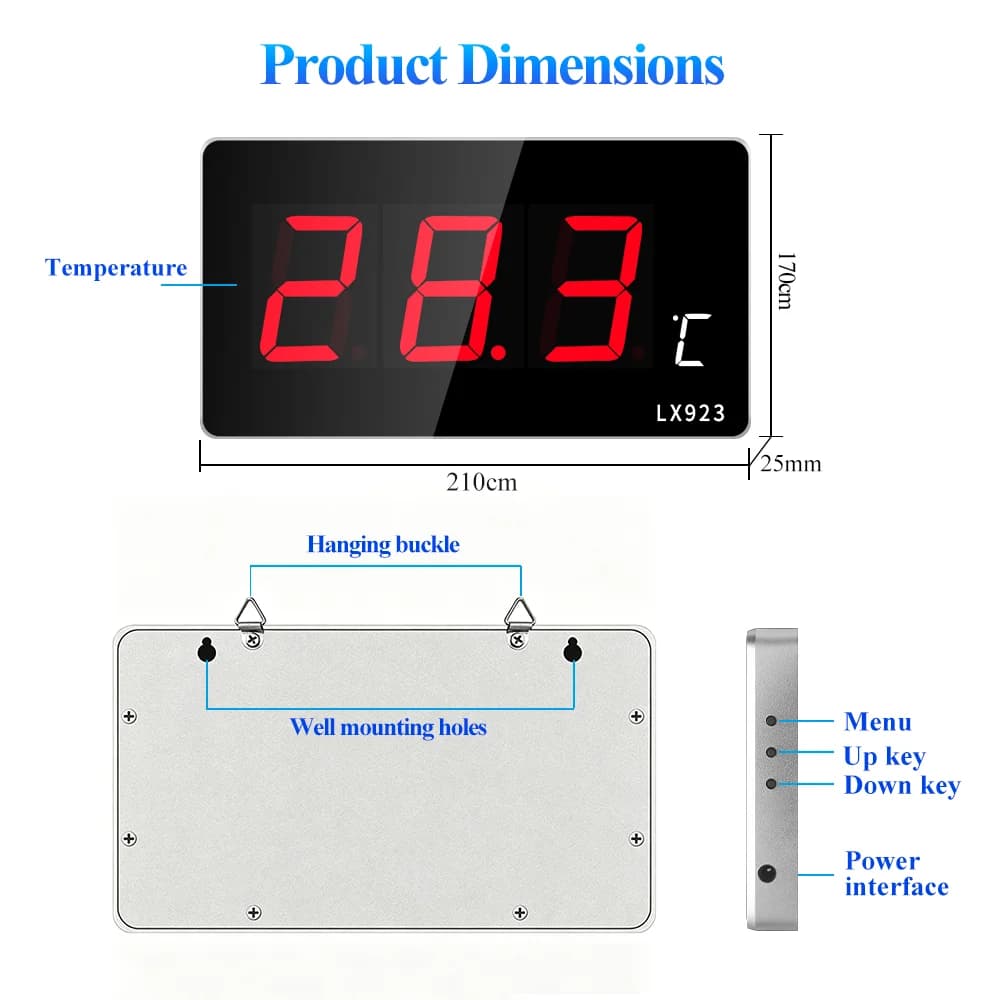 Industrial Digital Thermometer Aluminum Alloy Built-in Temp Sensor High Precision Portable Temp Monitor Workshop Lab Test Tools