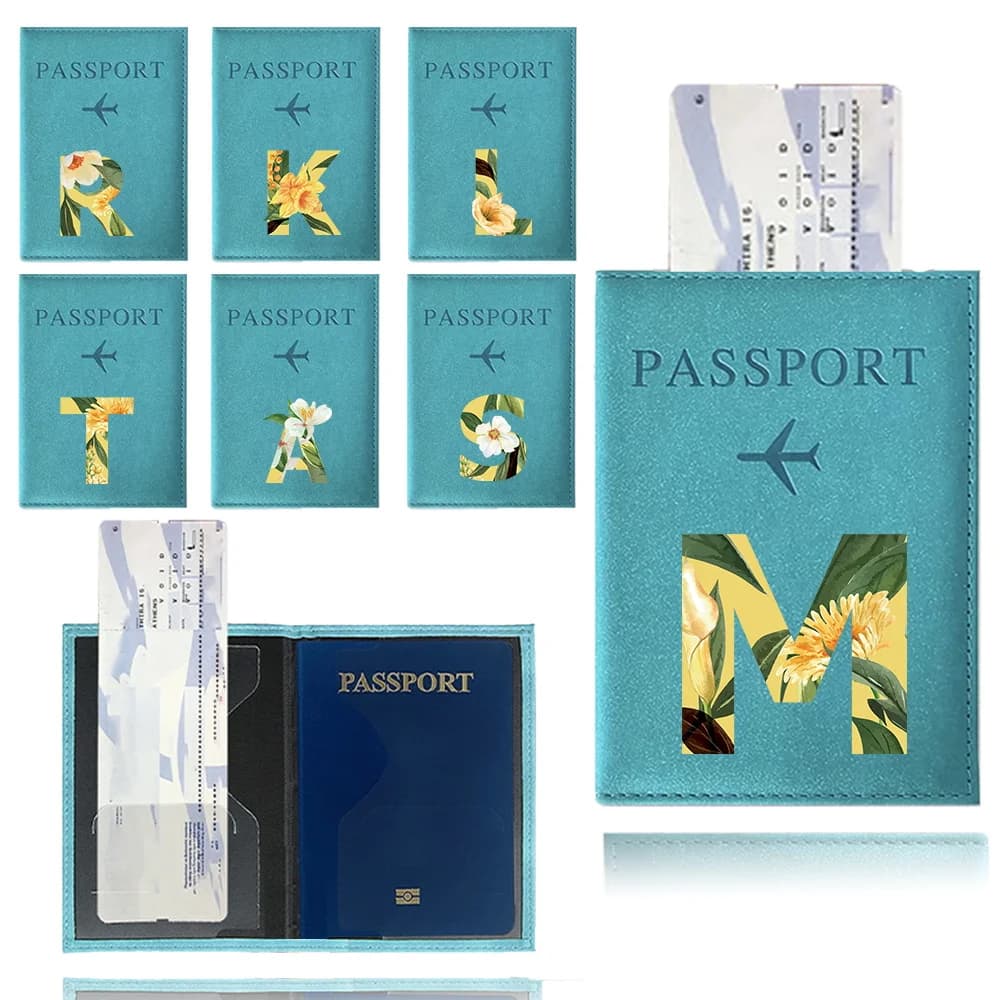 Copertina per Passaporto Blu in PU, Custodia Impermeabile per Passaporto, Portafoglio per Documenti e Carte di Credito, Serie Floreale Stampata