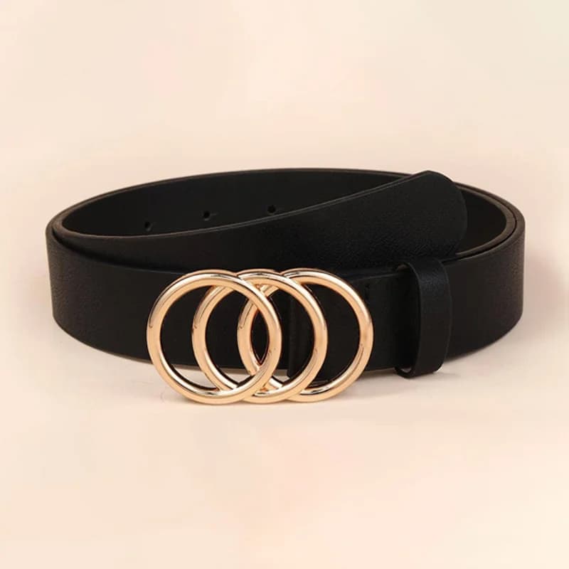 1 pcs belts with triple ring golden simple leather belt PU Solid color jeans trousers belt dress belt for women's belt
