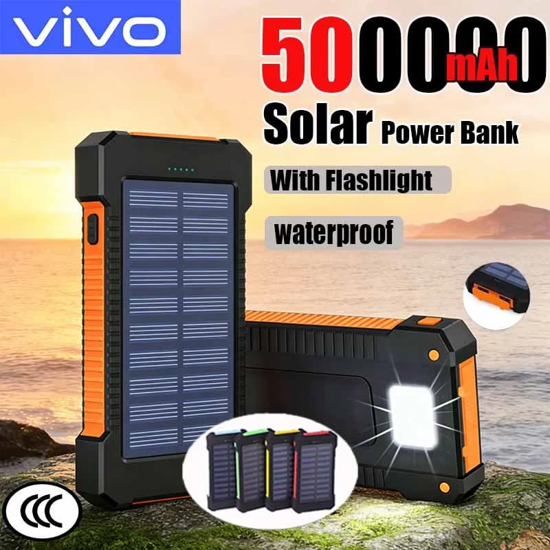VIVO 500000mAh Solar Power Bank Large Capacity Super Fast Charging Outdoor Portable External Battery for iPhone Samsung Huawei