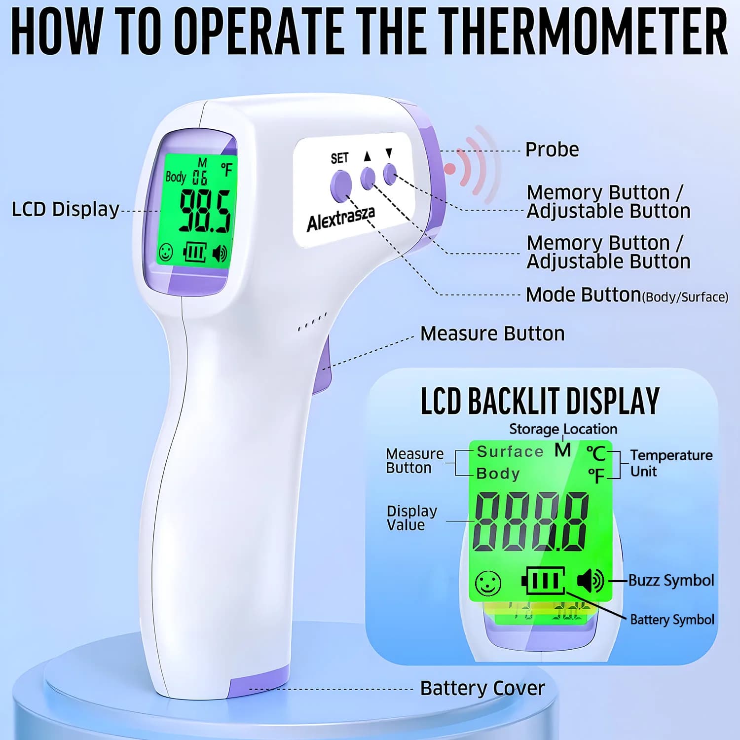 Infrared thermometer for newborns/adults, contactless body thermometer Auricular thermometer, SpO2 pulse regulator