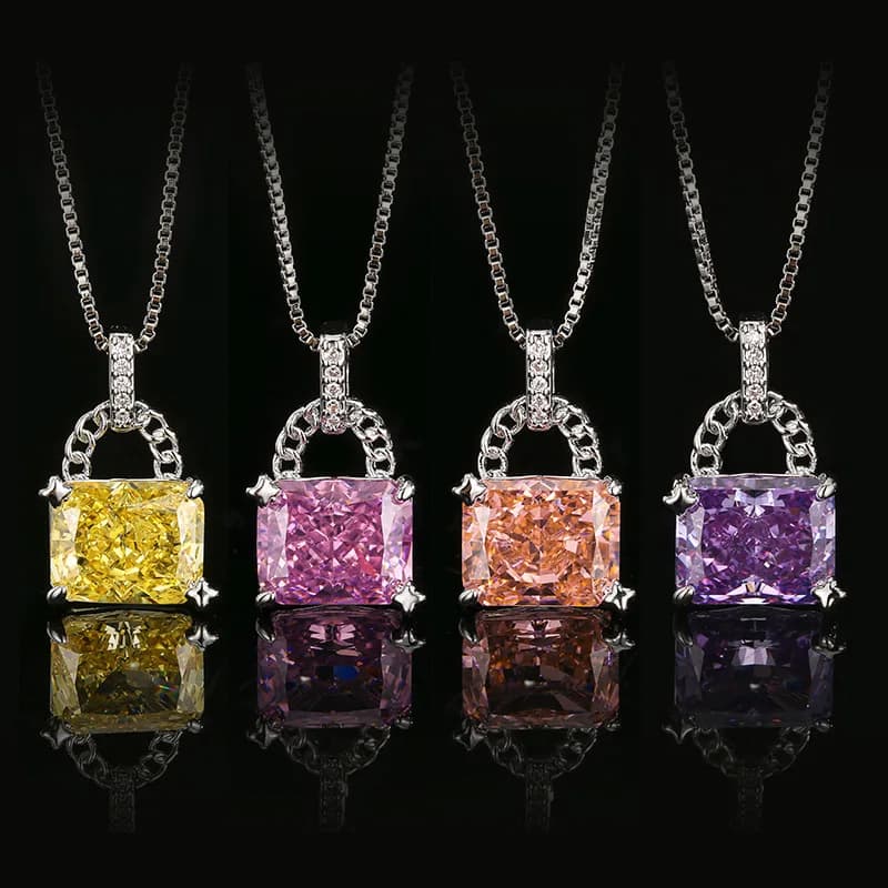 Collana di Lusso a Forma di Lucchetto in Viola, Rosa, Giallo e Arancione con Zirconia Cubica per Donne, Regalo per Matrimoni e Feste