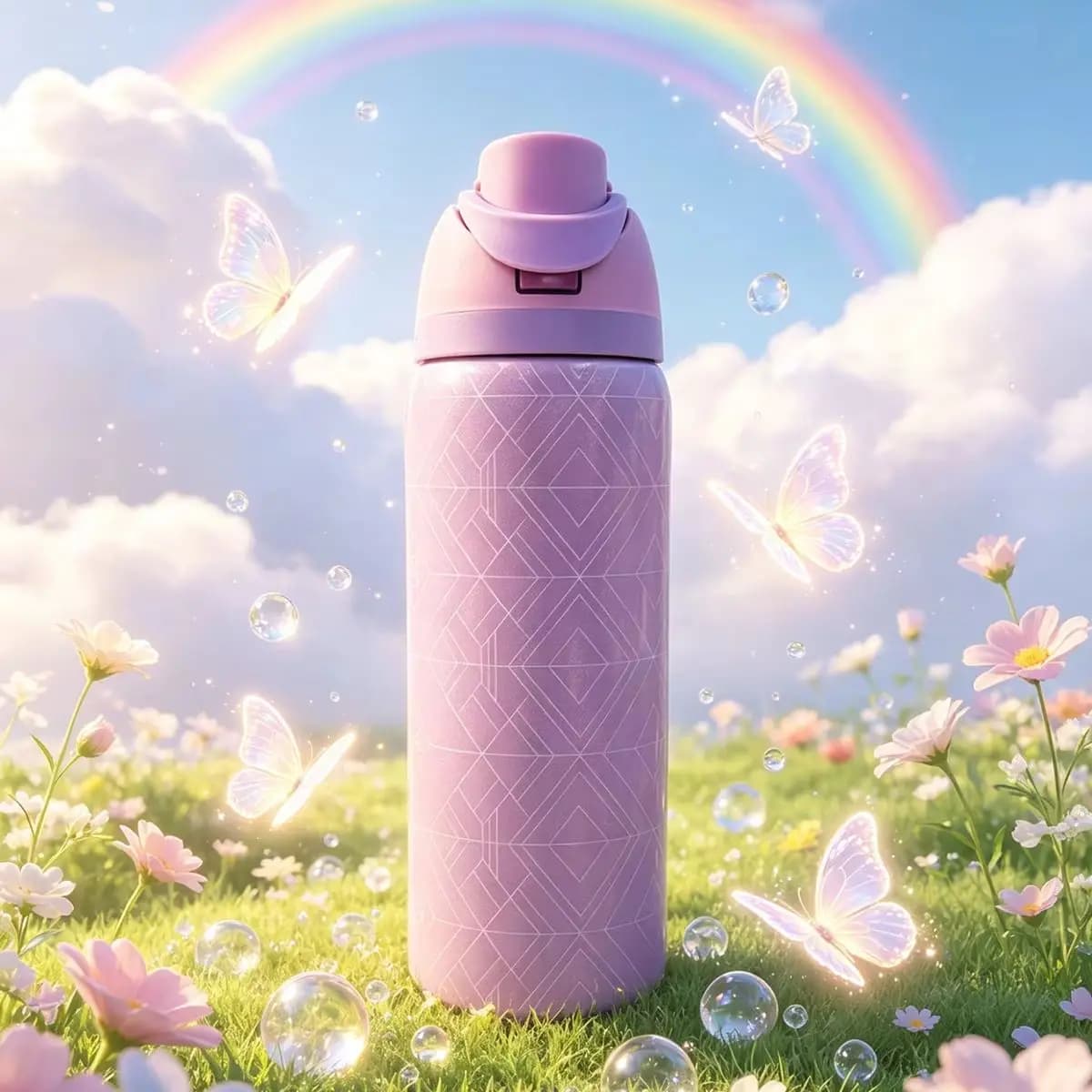 32oz/945ml Perlescent Pink Owalaa Stainless Steel Thermal Bottle With Cannuccia, For Outdoor Sports, Daily Use, Perfect Gift