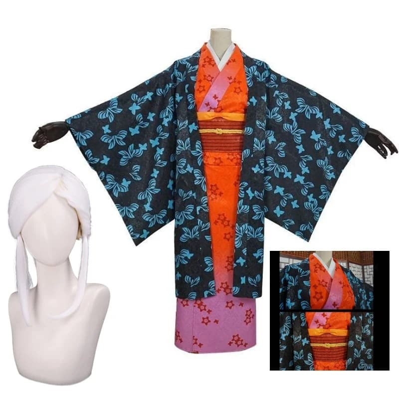 Anime Ubuyashiki Amane Cosplay Costume Japanese-style Kimono Bathrobe Cloak Wig Adult Woman Halloween Carnival Suit