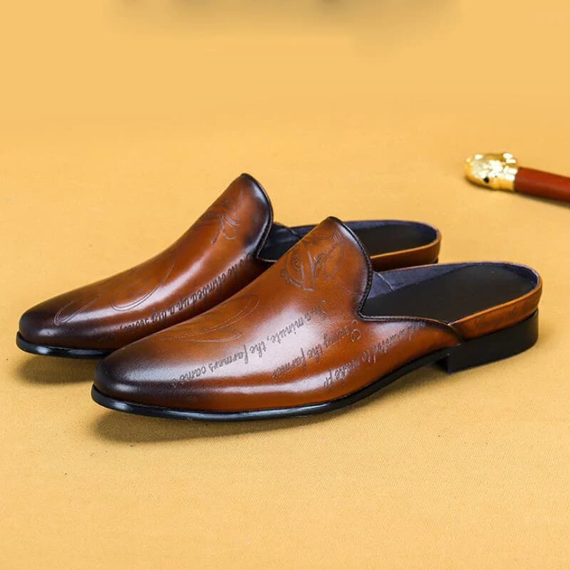 Scarpe da uomo di alta gamma - pantofole in vera pelle con motivo inciso, mocassini da uomo, pantofole eleganti.