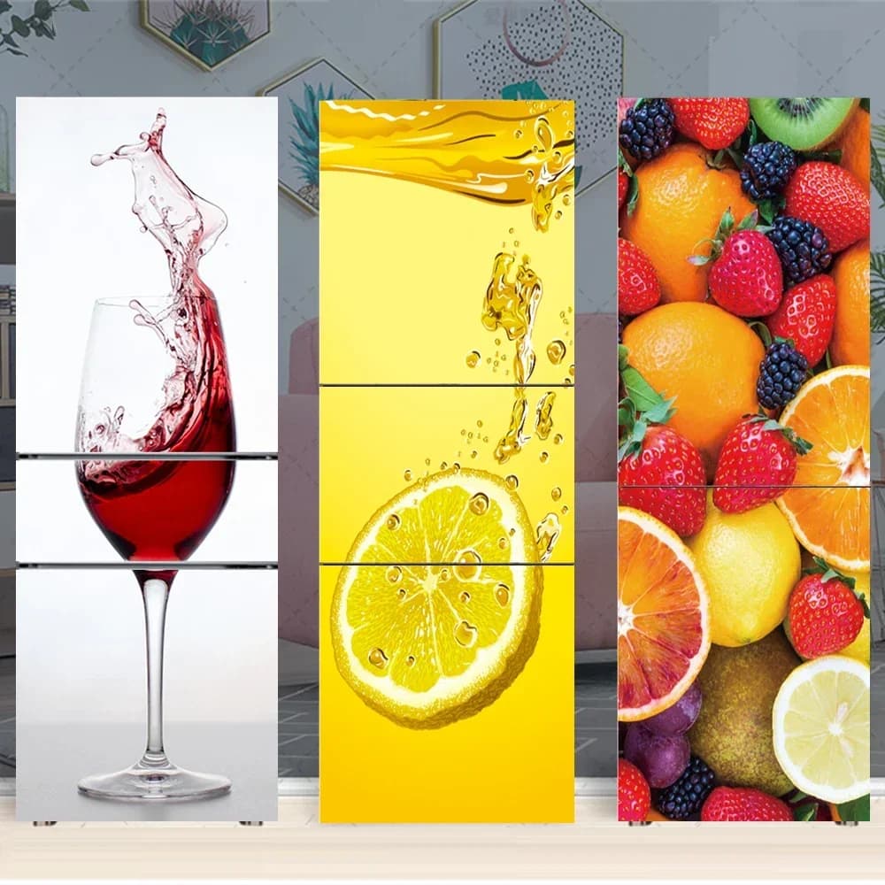 Adesivo murale per porta frigorifero per frutta 3D Vinile autoadesivo impermeabile Bicchiere da vino Design scenario Adesivi per frigorifero Covel per porta