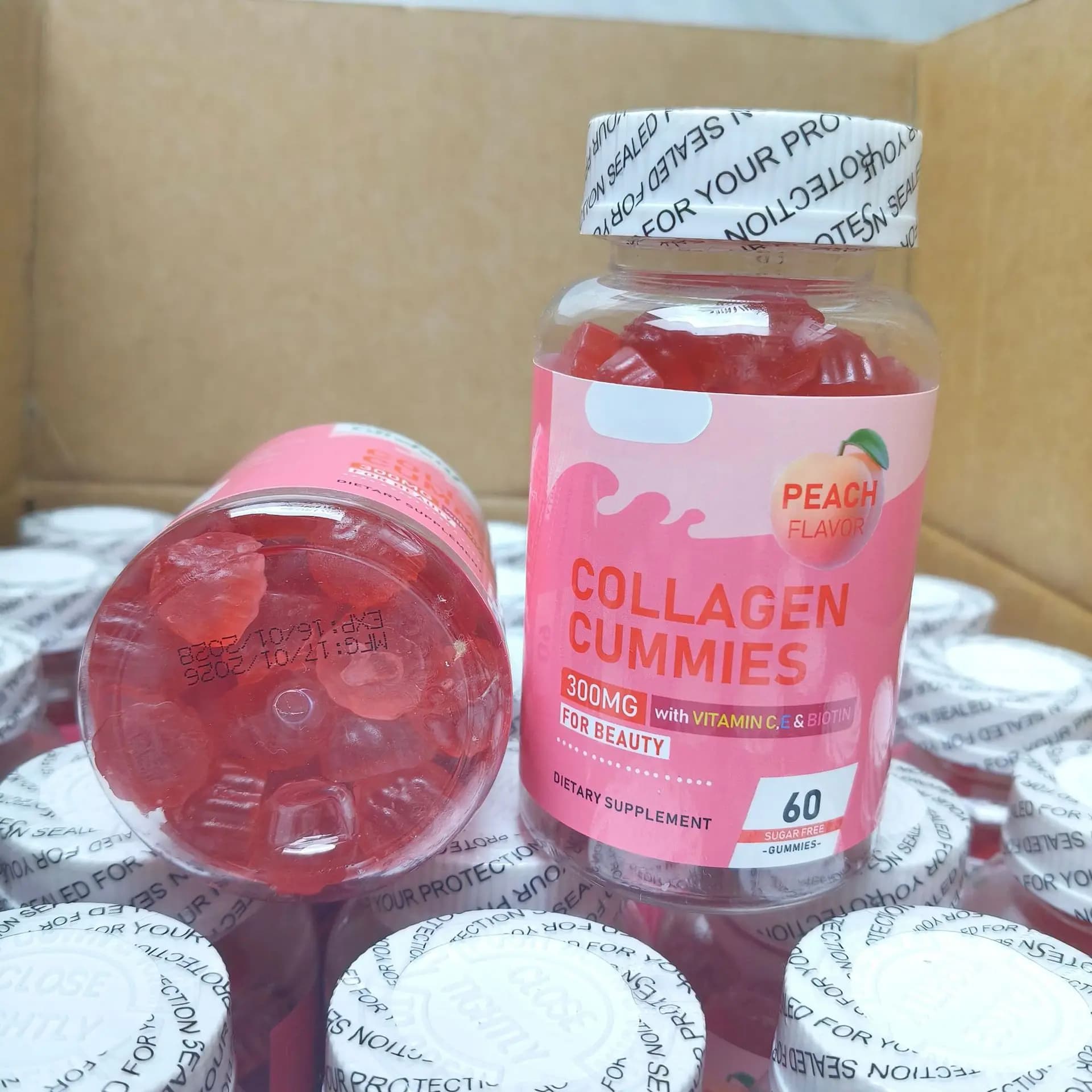 Collagen gummed candies are rich in vitamins and biotin to integrate food fibers and balance nutrition.