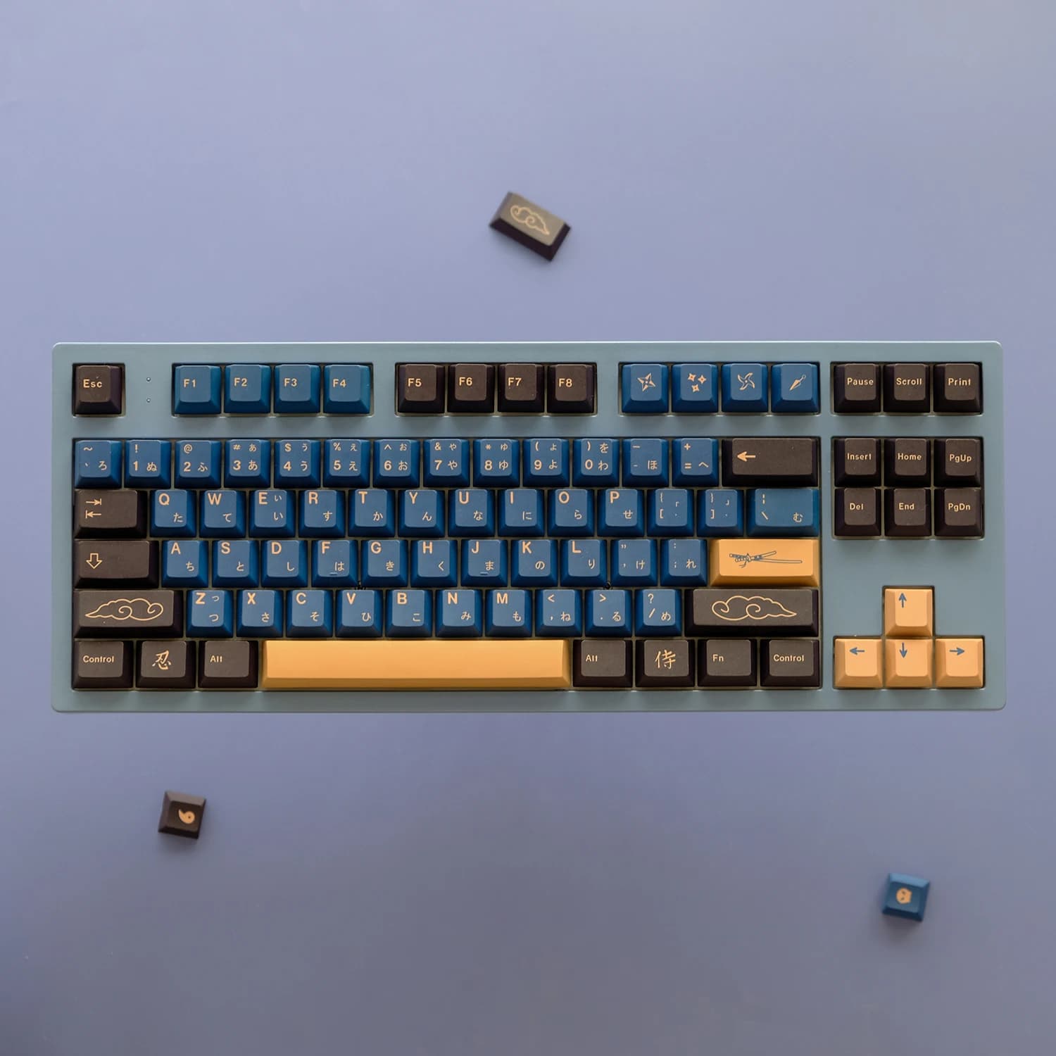 KYOMOT 128 Tasti Blu Samurai Keycap PBT Dye Sub Cherry Profile per Switch MX Tastiera Meccanica Personalizzata 65%/75%/87% Fai da Te