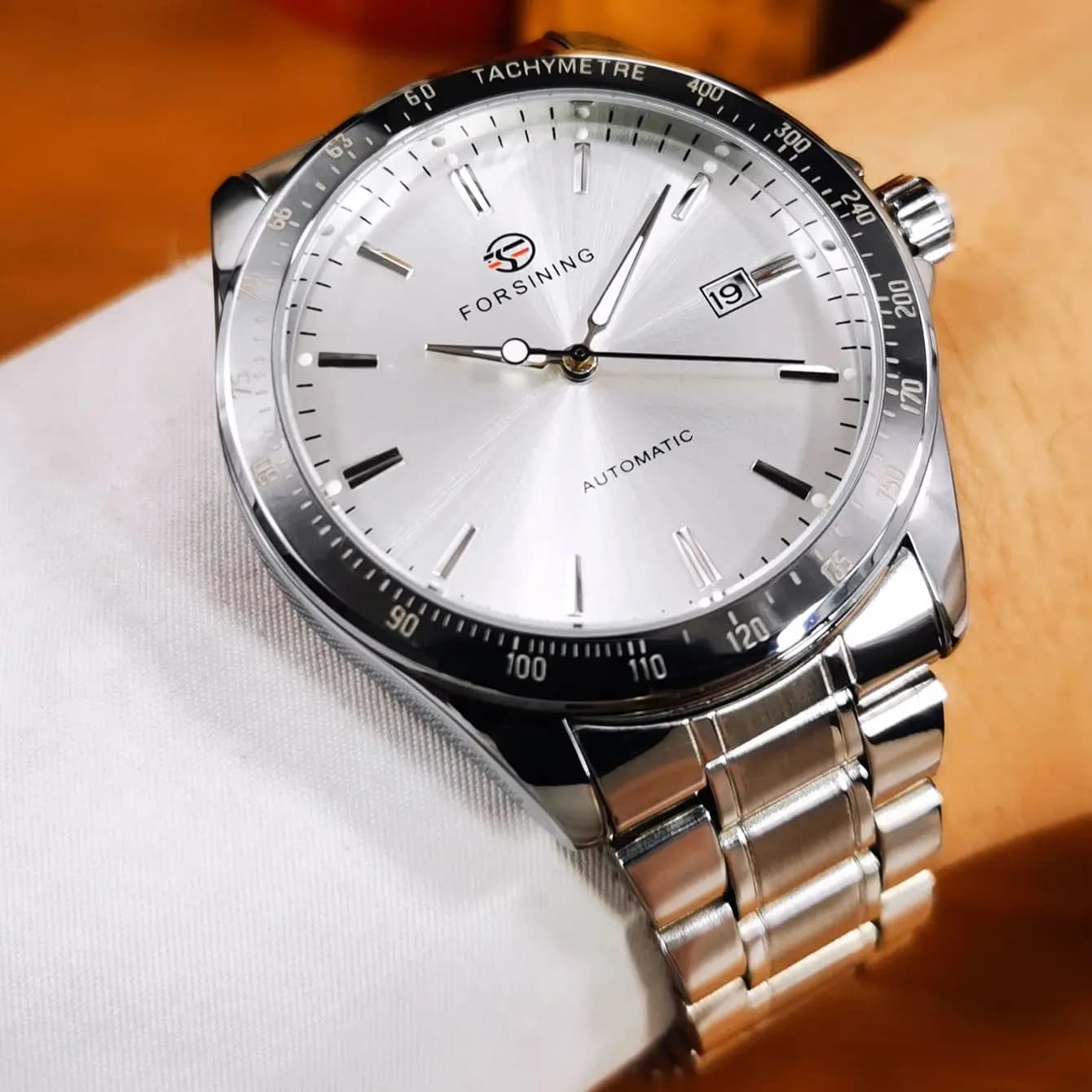 Orologi meccanici da lavoro minimalisti Moda quadrante bianco cinturino in acciaio inossidabile calendario classico orologio automatico da uomo Forsining