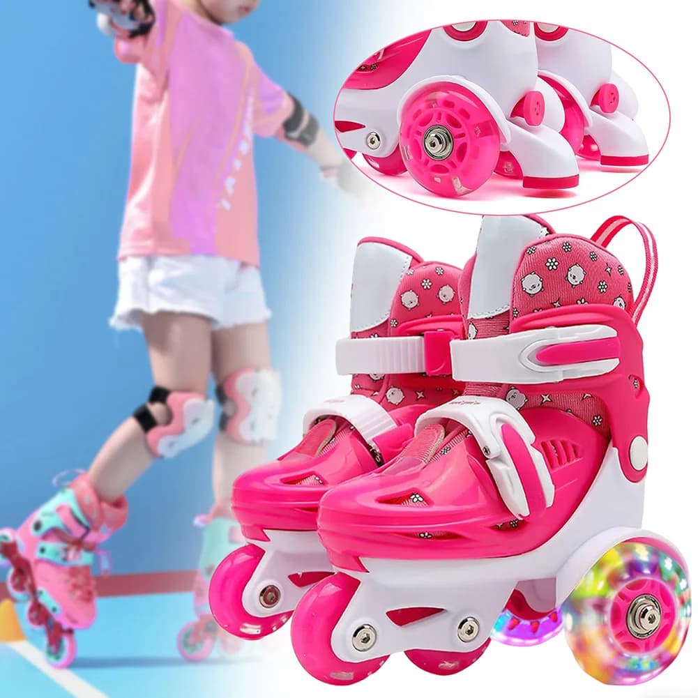 Set di pattini per bambini per bambini Pattinaggio a rotelle regolabile Stabilità per principianti migliorata Fasi per l'apprendimento della sicurezza Kit di pattinaggio a rotelle