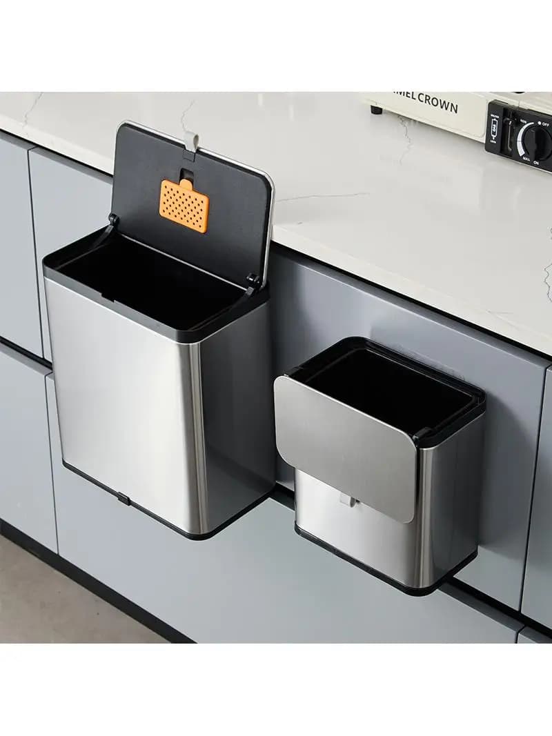 Stainless Steel Kitchen Trash Can Wall Mounted with Lid Home New Model Compostable Garbage Bin Storage Tube for Bathroom