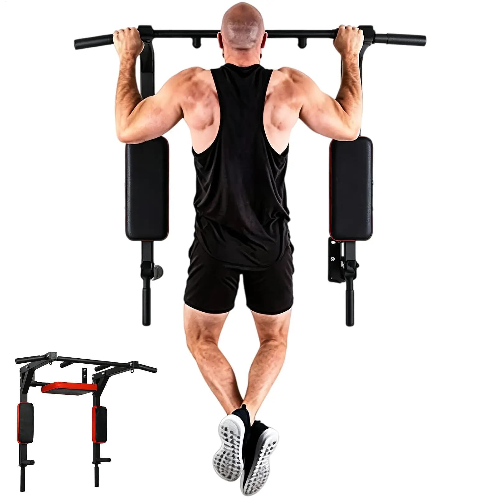 Pull Up Bar, Raise Dip Station Vertical Knee Exercise Equipment, Home Wall-Mount Dip Stand, 200kg Capacity Multi-functional