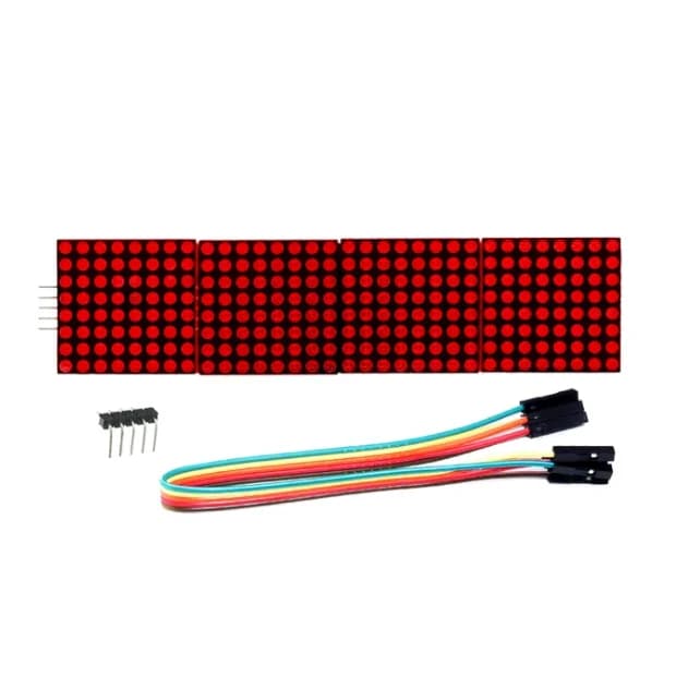 MAX7219 points matrix module for Arduino microcontrollers, 4-in-1 display with red, green and blue 5P cables