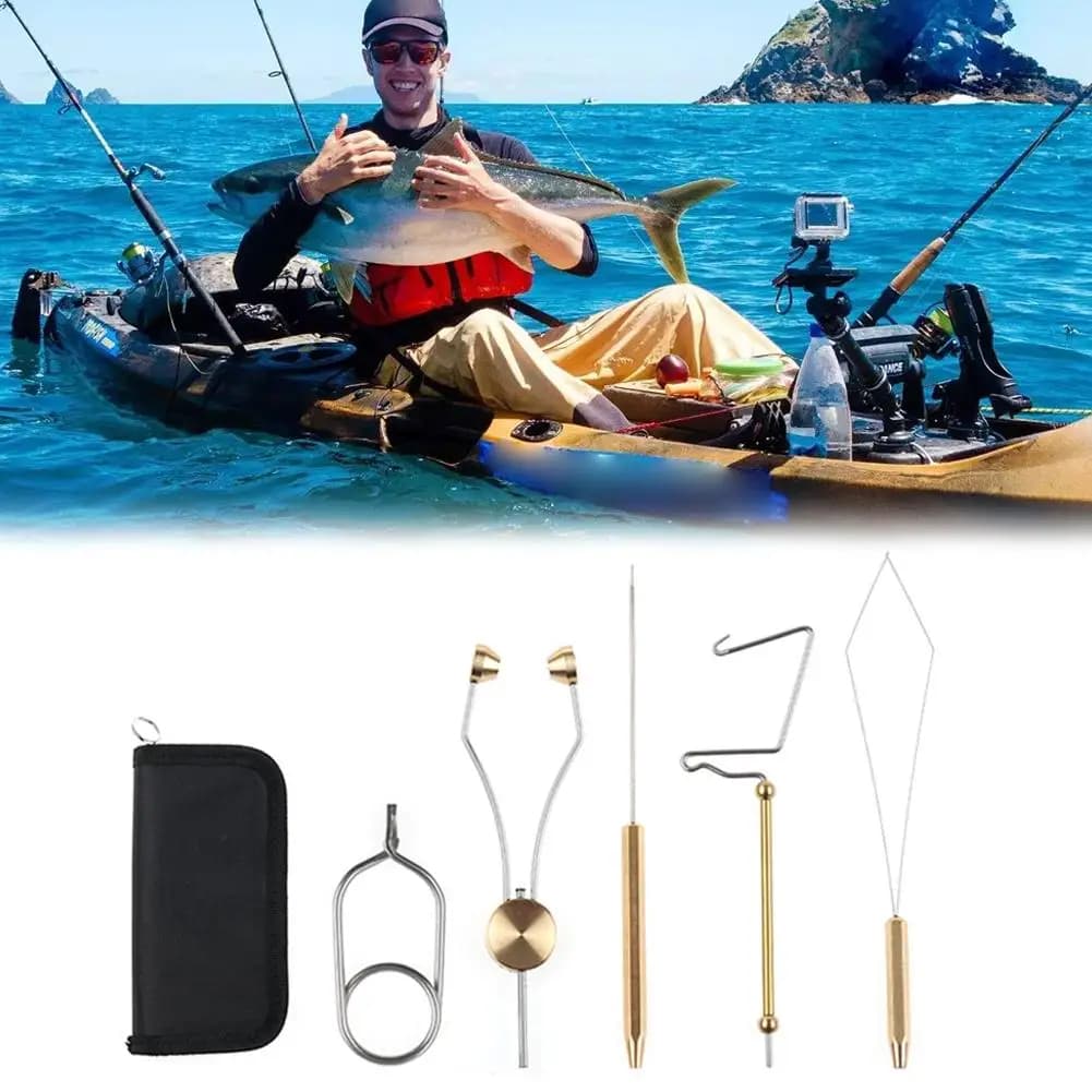 5 In 1 Fly Tying Tools Kit Fly Fishing Lure Making Set Bobbin Holder Whip Finisher Feather Clip Threader with Storage Bag
