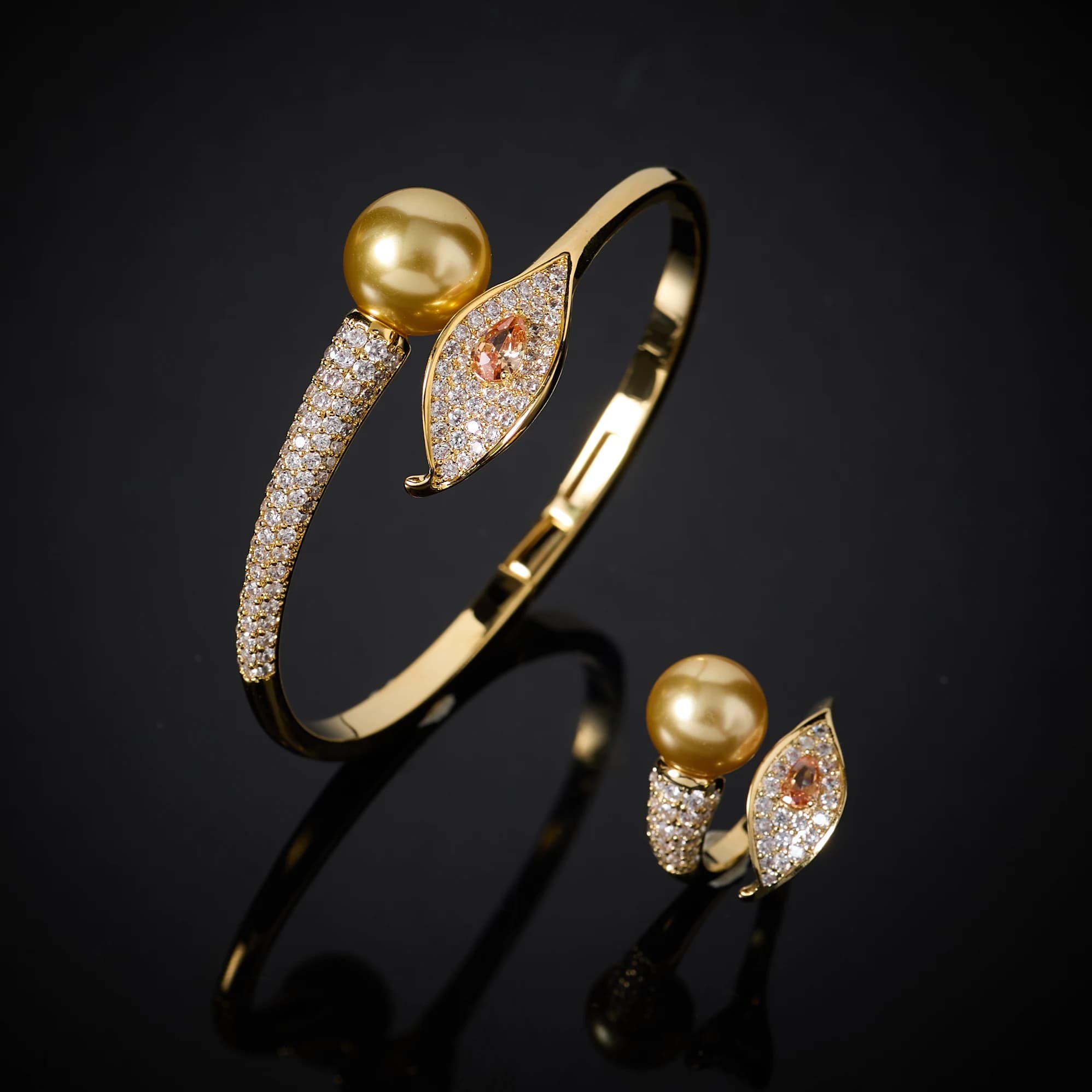 020004 Set di braccialetti di perle alla moda per donna Bracciale con zirconi cubici Anello Dubai Fascino Accessori per gioielli da sposa Fidanzamento di nozze