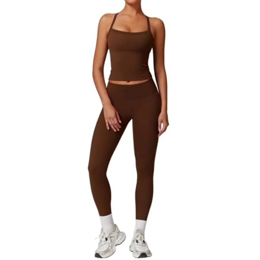 QBGJTD Set da allenamento da donna in due pezzi, top con schiena incrociata e leggings a vita alta abbinati, abbigliamento da palestra, abbigliamento sportivo