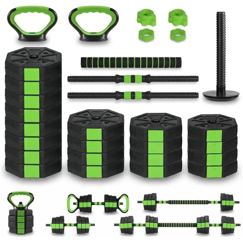 Set di manubri regolabili 4-in-1 da 66 libbre con bilanciere, kettlebell e supporto per flessioni per allenamento di forza a casa