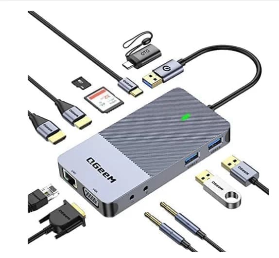 QGeeM Economico 11 in 1 USB C HUB 4K 30HZ 100Mbps Rete Tipo C Docking Station per MacBook Air Pro Adattatore per Laptop