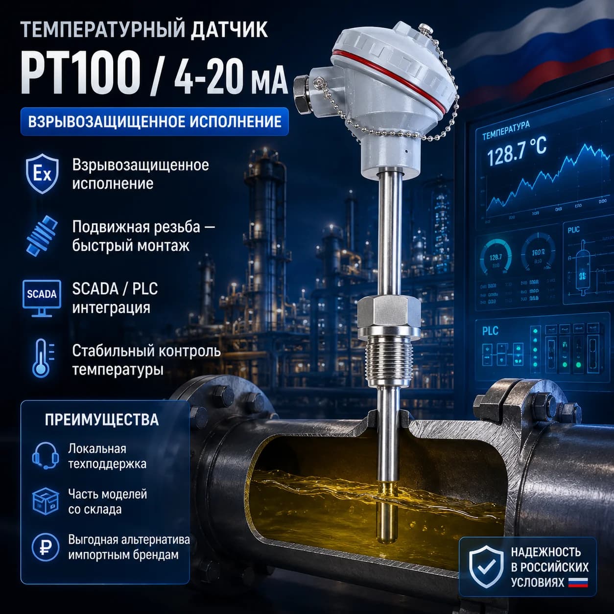 Armored Temperature Sensor Pt100 Resistance Thermometer Industrial Temperature Sensor and Transmitter