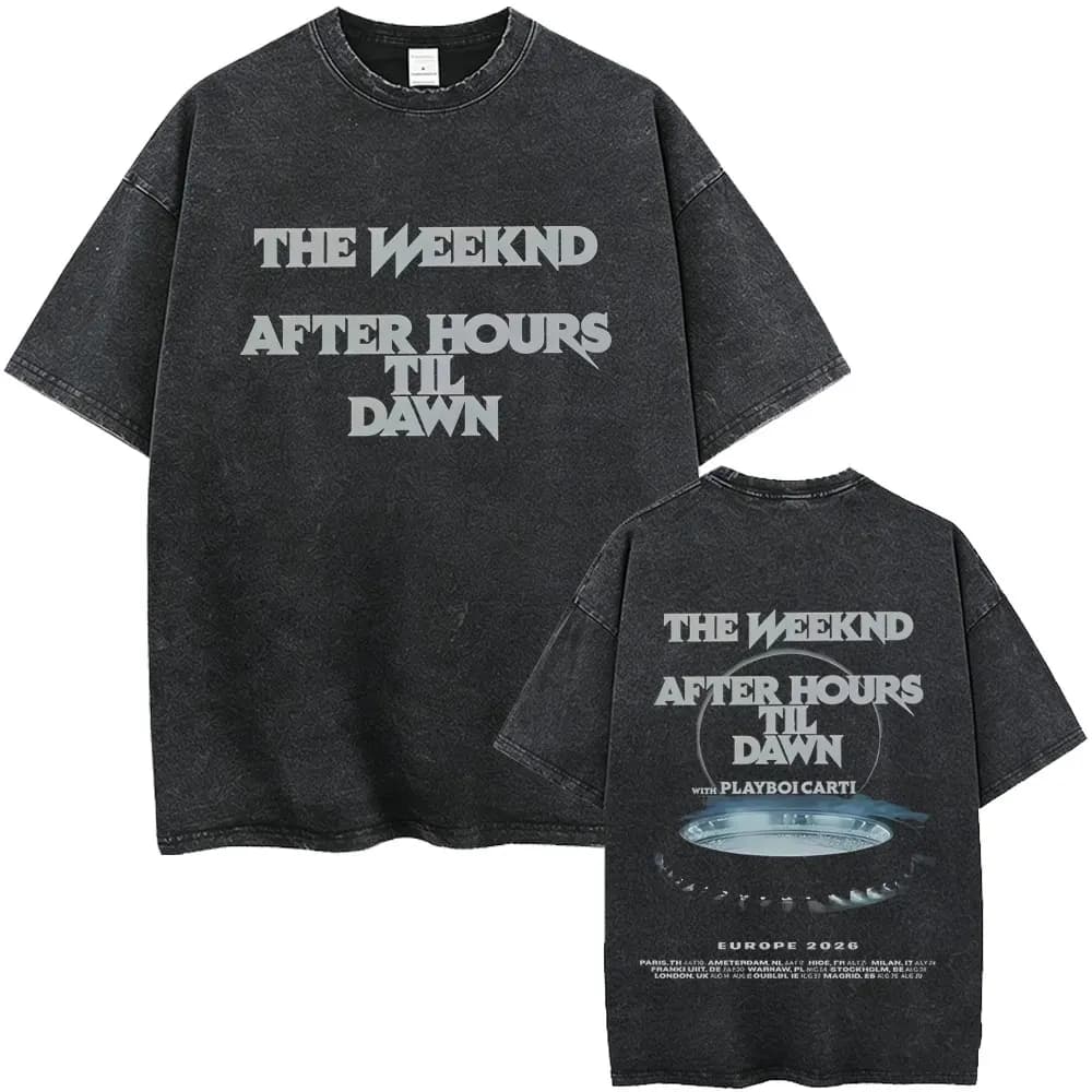 T-shirt Vintage Lavata da Uomo Rapper The Weeknd After Hours Til Dawn con Playboi Carti Tour 2026 - Moda Hip Hop Pop Music