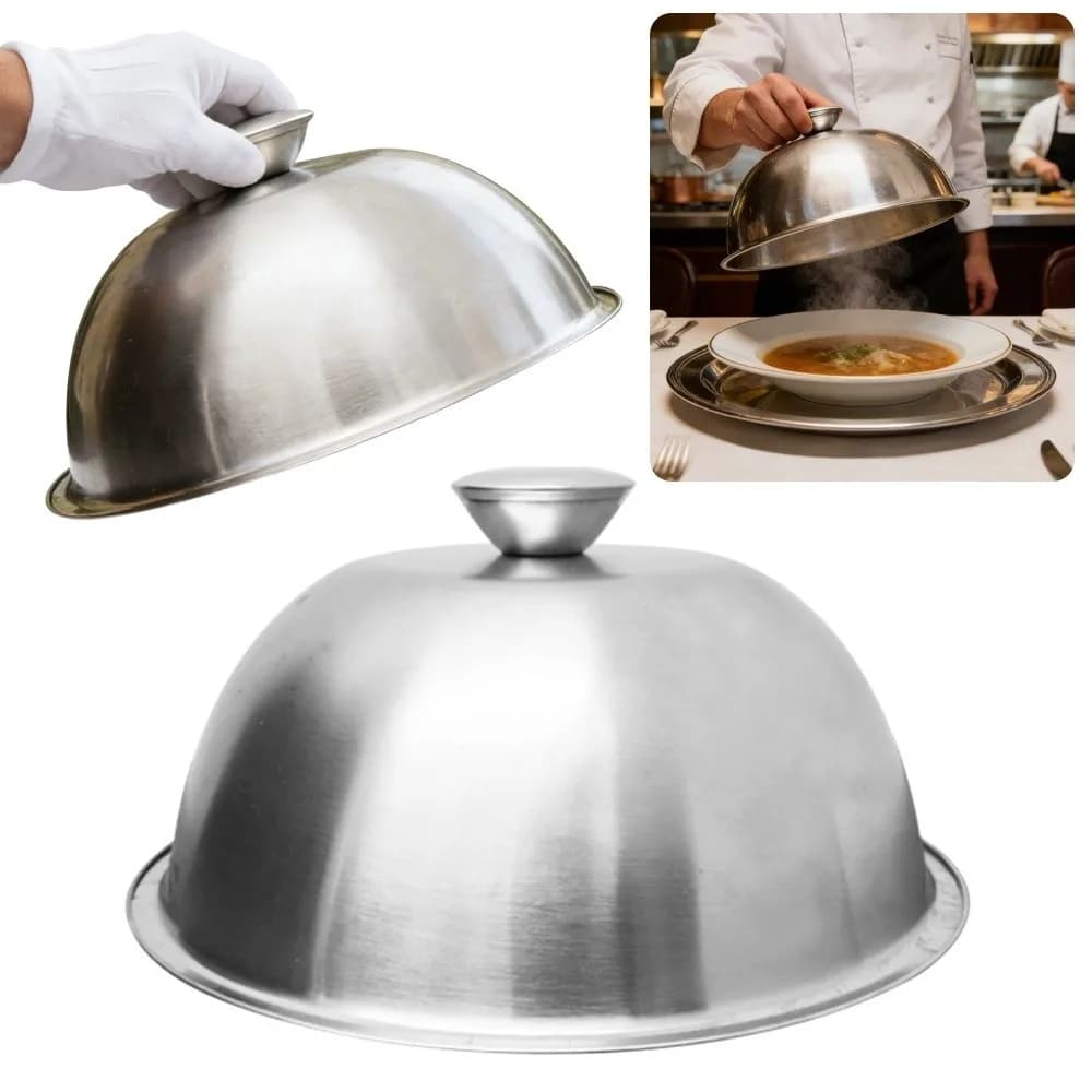 Coperchio per padella in acciaio inossidabile con manico, utensili per barbecue, cupola arrotondata per sciogliere il formaggio, coperchio per bistecca, coperchio per pentola da campeggio