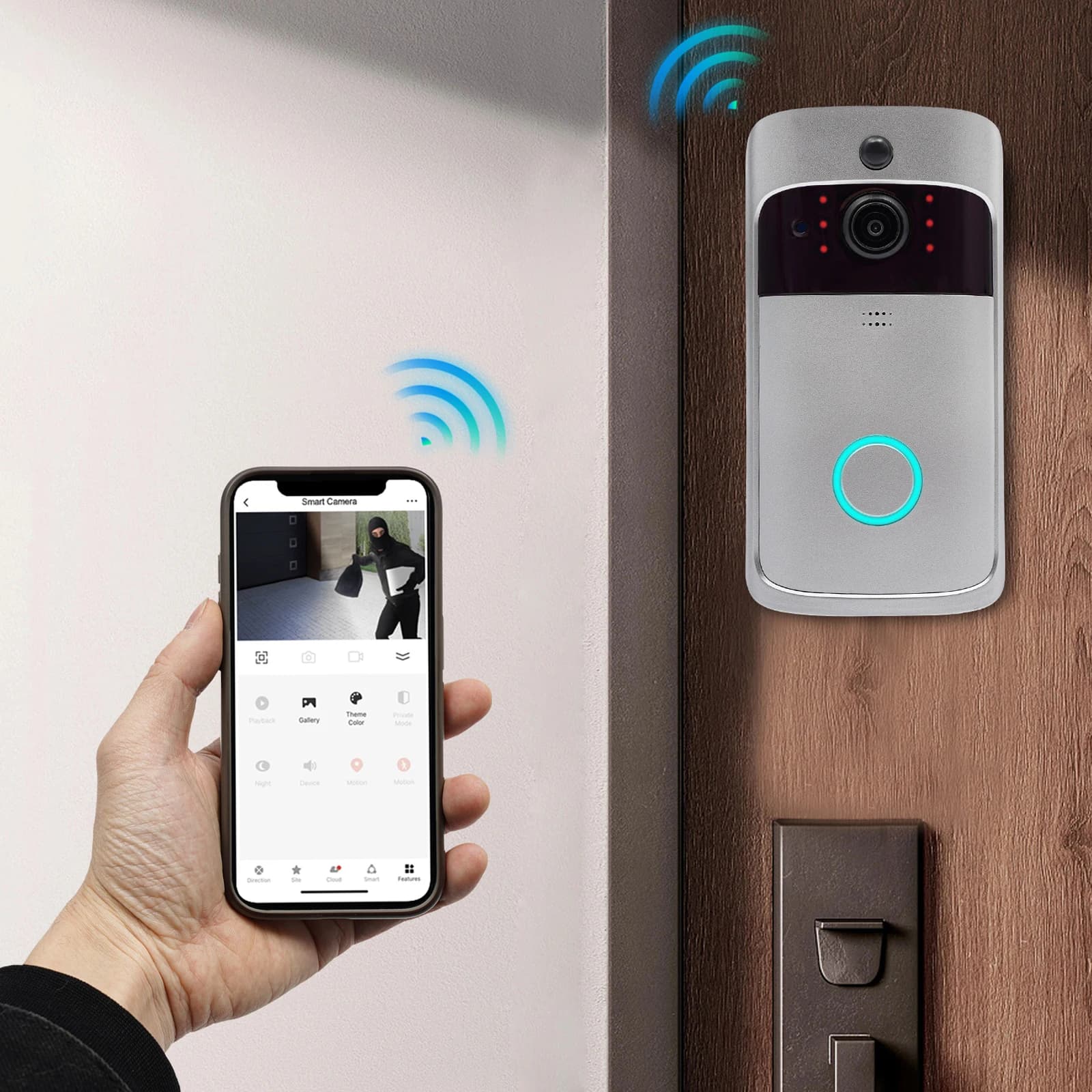 APP Smart Wireless Wifi Video campanello V5 sistema intelligente con telecamera per visione notturna SmartSensor + controllo vocale per porte e finestre