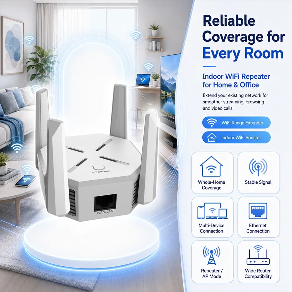 AC1200 Wireless WiFi Repeater WiFi Range Extender 5GHz 2.4GHz Dual Band with 4 Foldable Antennas WPS Function AP Mode LAN Port