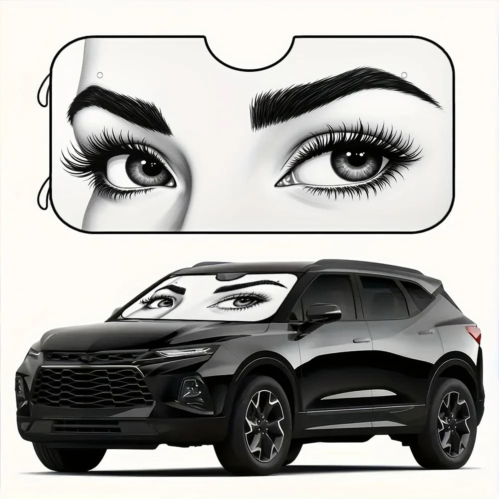 1pc, Anime Inspired Blue Eyes Windshield Sunshade, Stylish Polyester Front Window Cover, Universal Fit With 4 Free Suction Cups,
