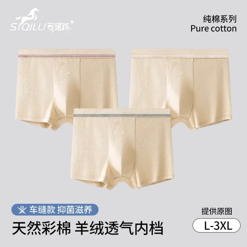 Intimo da uomo in cotone, intimo antibatterico con cavallo traspirante in cashmere, boxer antibatterico in puro cotone 3 pezzi