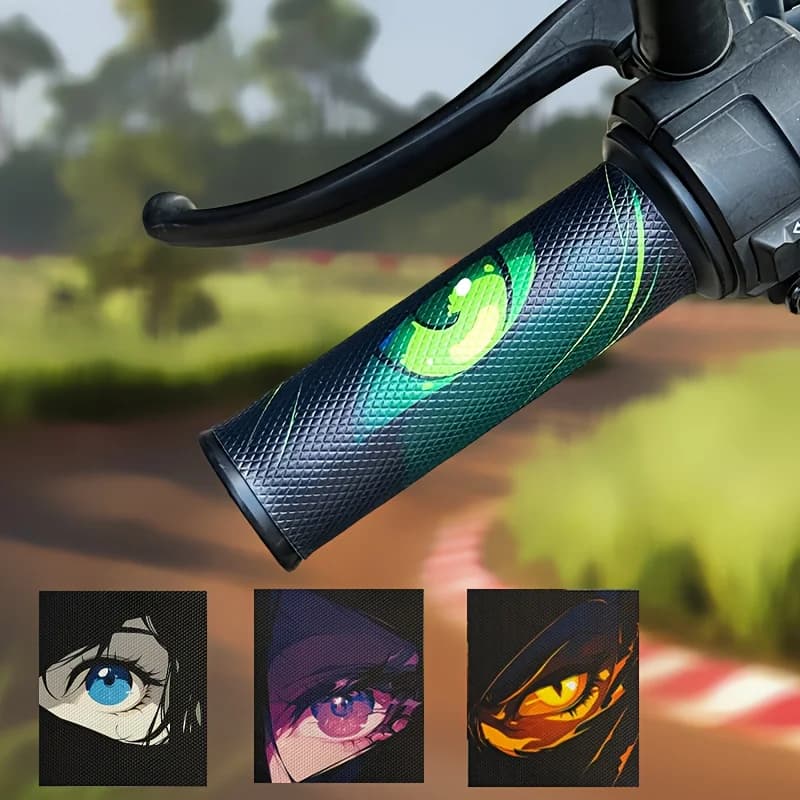 2Pcs Anime Eyes Handlebar Vinyl Stickers, Waterproof 2D Flat Decals for Motorcycle Scooter Bike Handlebar & Helmet JDM Decor
