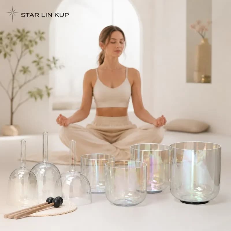 STAR LIN KUP 7 Piece Solfeggio Singing Bowl Set with Handles and Mallets Chakra Healing Meditation Sound Therapy Kit Includes