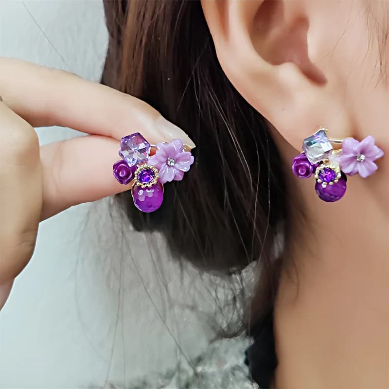 Orecchini a perno piccoli e graziosi a forma di fiore per donna, con sfera in acrilico viola e cristallo, orecchini quadrati eleganti per feste, gioielli gialli, blu, verdi
