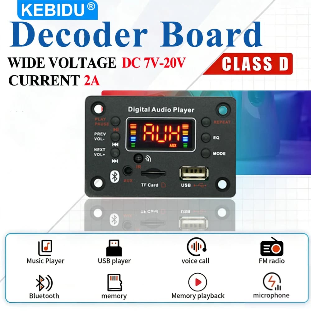 Scheda Decoder MP3 WMA Bluetooth 5.0 KEBIDU, Lettore MP3 DC12V con USB, TF, FM, Schermo a Colori, Modulo Radio per Auto, Lettore MP3 Wireless per Casa